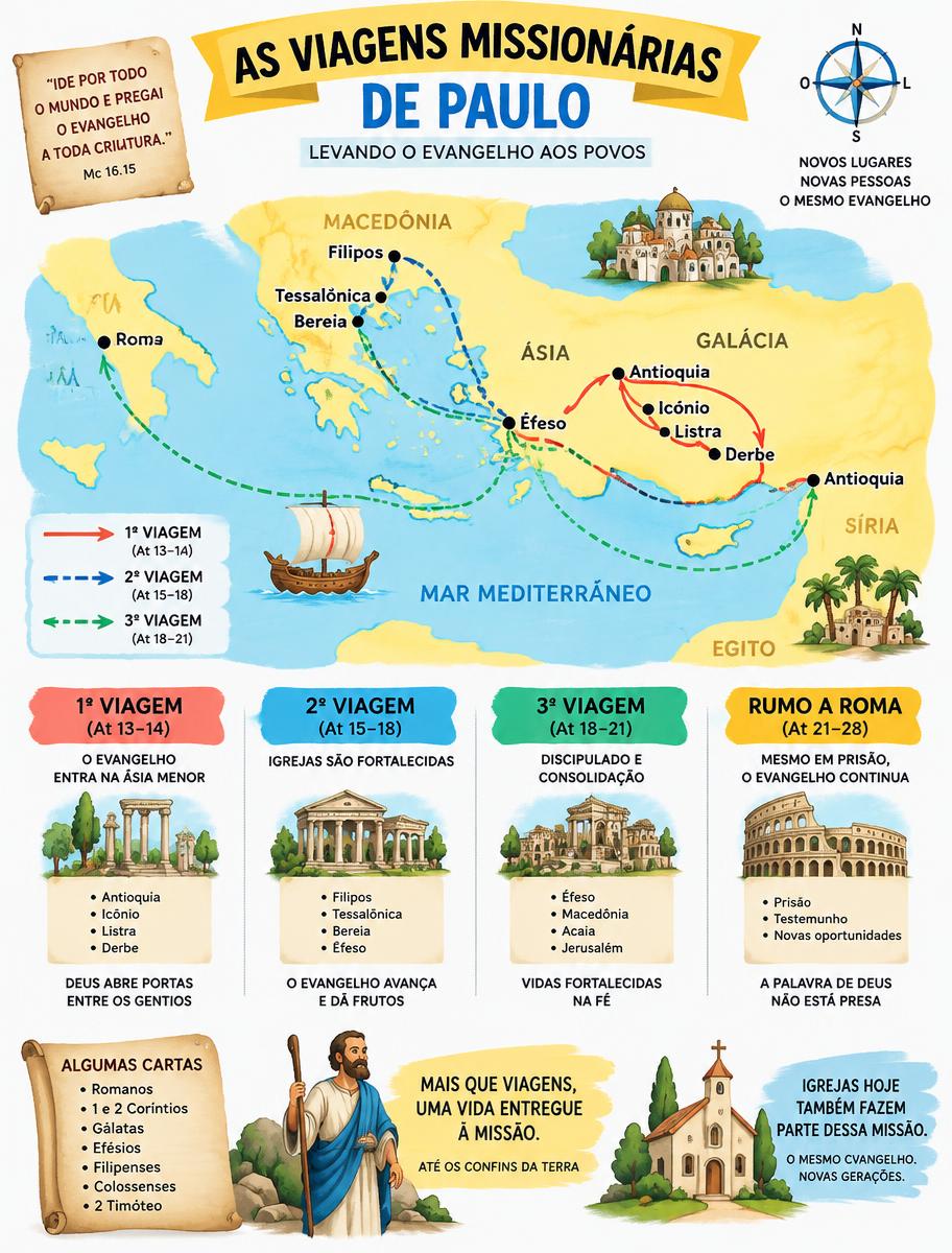 Mapa mental das viagens de Paulo